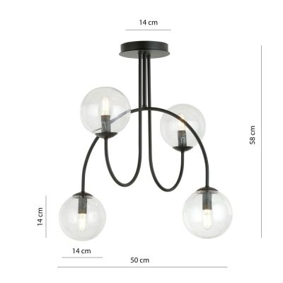 Emibig Archi lampa podsufitowa 4x10 W czarny/szkło przezroczyste 1286/4A