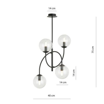 Emibig Archi lampa podsufitowa 4x10 W czarny/szkło przezroczyste 1286/4B
