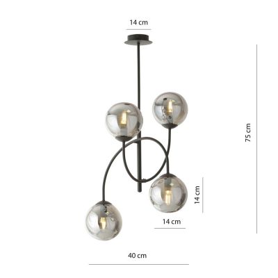 Emibig Archi lampa podsufitowa 4x10 W czarny/szkło grafitowe 1287/4B