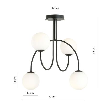 Emibig Archi lampa podsufitowa 4x10 W czarny/szkło mleczne 1288/4A