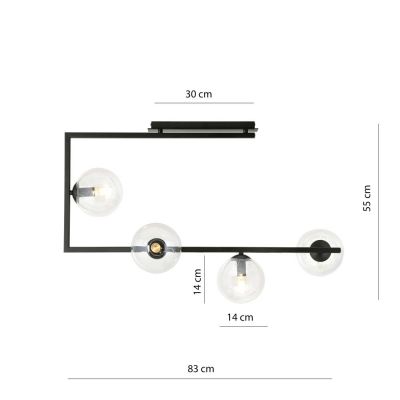 Emibig Soma lampa podsufitowa 4x10 W czarny/szkło przejrzyste 1289/4