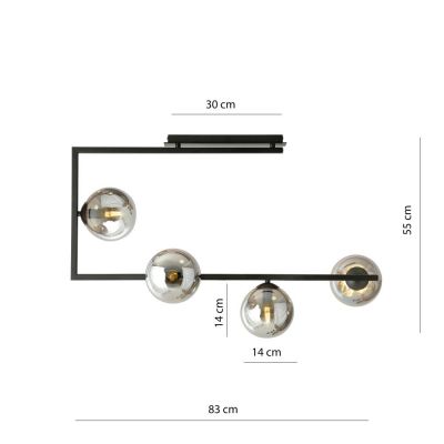 Emibig Soma lampa podsufitowa 4x10W czarny/szkło grafitowe 1290/4