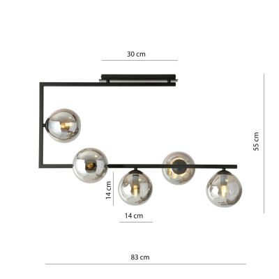 Emibig Soma lampa podsufitowa 5x10W czarny/szkło grafitowe 1290/5