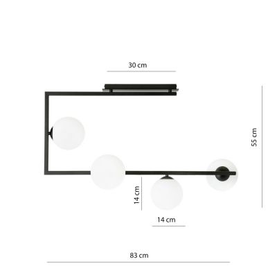 Emibig Soma lampa podsufitowa 4x10W czarny/szkło mleczne 1291/4