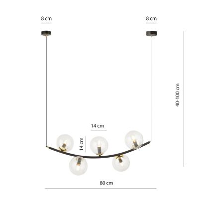 Emibig Ritz lampa wisząca 5x10W czarny/szkło przezroczyste 1296/5