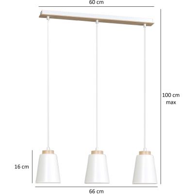 Emibig Bolero lampa wisząca 3x60W biały/drewno 443/3