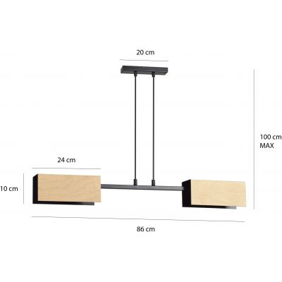 Emibig Zaper lampa wisząca 2x60W czarny/drewno 616/2