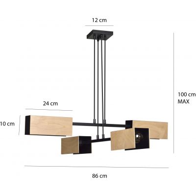 Emibig Zaper lampa wisząca 4x60W czarny/drewno 616/4