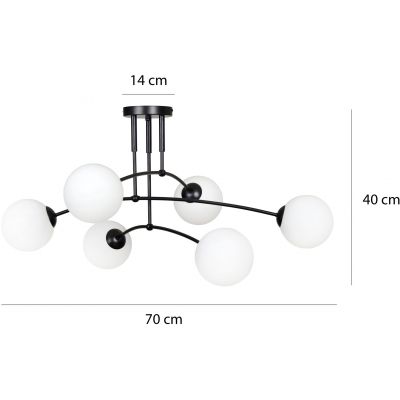 Emibig Pregos lampa podsufitowa 6x40W czarny/szkło mleczne 670/6