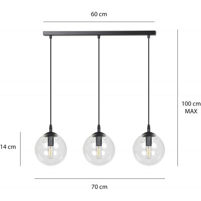 Emibig Cosmo lampa wisząca 3x40W czarny/przezroczysty 711/3