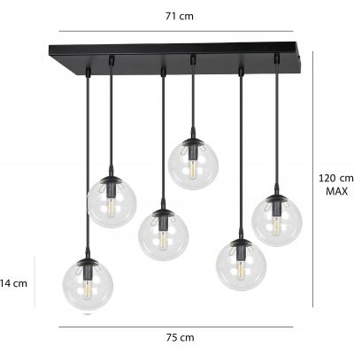 Emibig Cosmo lampa wisząca 6x10 W czarna-przezroczysta 711/6