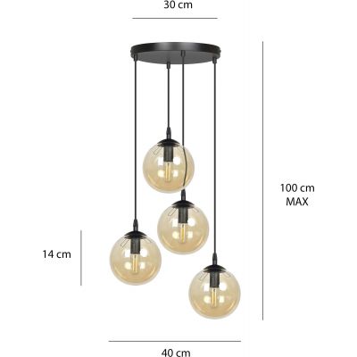 Emibig Cosmo lampa wisząca 4x10 W czarna-bursztynowa 713/4PREM