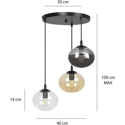 Emibig Cosmo lampa wisząca 3x10 W czarna-przezroczysta-bursztynowa-grafitowa 714/3PREM
