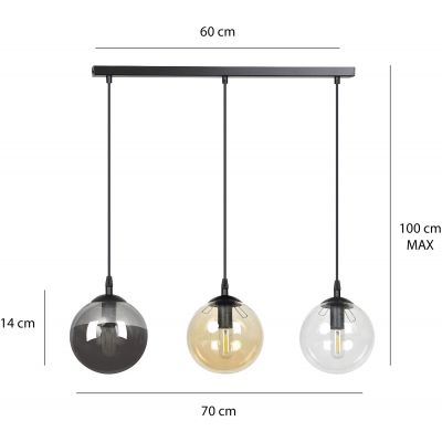 Emibig Cosmo lampa wisząca 3x40W czarny/grafit/przezroczysty/miodowy 714/3