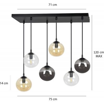 Emibig Cosmo lampa wisząca 6x40W czarny/grafit/przezroczysty/miodowy 714/6M1