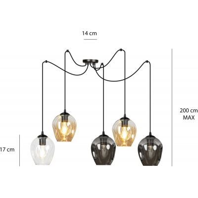 Emibig Level lampa wisząca 5x60W czarny/grafit/przezroczysty/miodowy 759/5