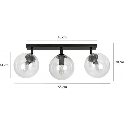 Emibig Tofi lampa podsufitowa 3x40W czarny/szkło przezroczyste 776/3