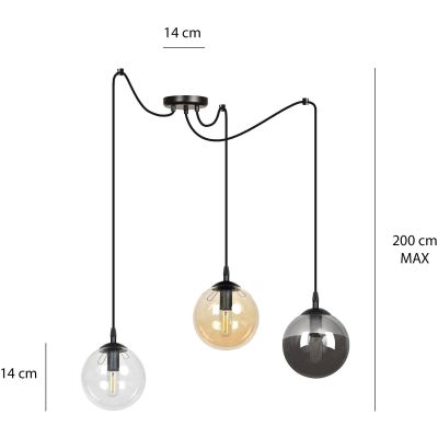 Emibig Gigi lampa wisząca 3x40W czarny/grafit/przezroczysty/miodowy 939/3