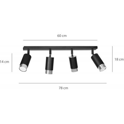 Emibig Hiro lampa podsufitowa 4x30W czarny/srebrny 964/4