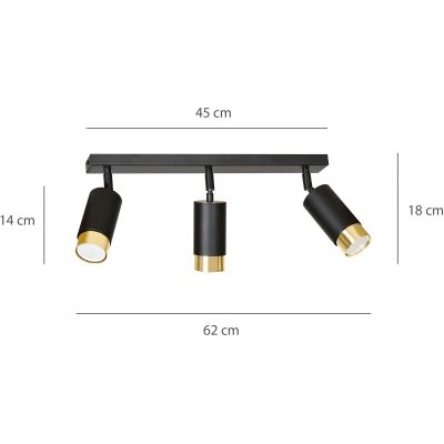 Emibig Hiro lampa podsufitowa 3x30W czarny/złoty 965/3