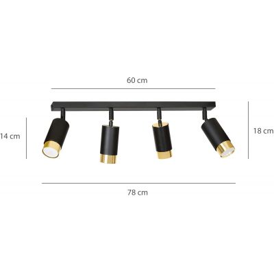 Emibig Hiro lampa podsufitowa 4x30W czarny/złoty 965/4