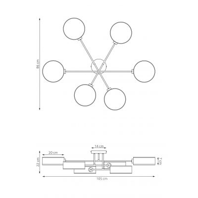 Emibig Maga lampa podsufitowa 6x10 W szara 1570/6