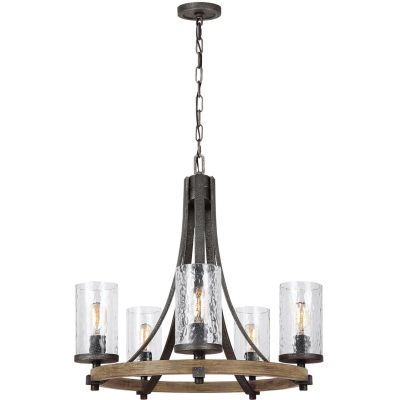 Quintiesse Angelo lampa wisząca 5x60 W ciemne żelazo/postarzane drewno dębowe QN-ANGELO5