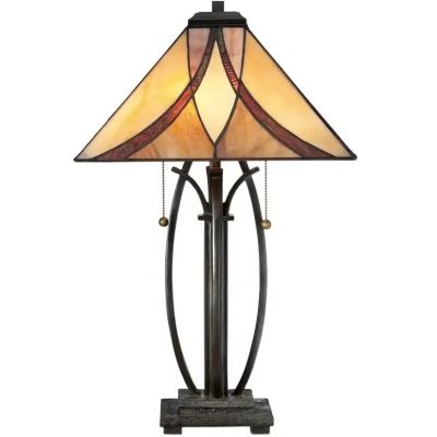 Elstead Lighting Asheville lampa stołowa 2x60 W bursztynowa-kremowa-czerwona QZ-ASHEVILLE-TL