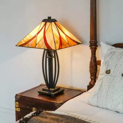 Elstead Lighting Asheville lampa stołowa 2x60 W bursztynowa-kremowa-czerwona QZ-ASHEVILLE-TL