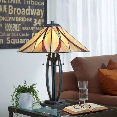 Elstead Lighting Asheville lampa stołowa 2x60 W bursztynowa-kremowa-czerwona QZ-ASHEVILLE-TL