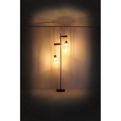 Globo Lighting Mina lampa stojąca 2x40W czarna/drewno 15326-2SN
