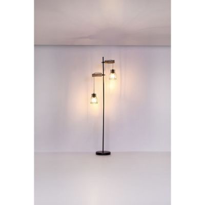 Globo Lighting Mina lampa stojąca 2x40W czarna/drewno 15326-2SN