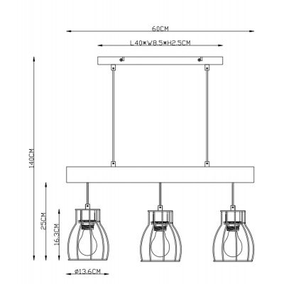 Globo Lighting Mina lampa wisząca 3x40W czarna/drewno 15326-3N