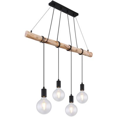 Globo Lighting Auston lampa wisząca 4x60W czarny mat/drewno 15439-4