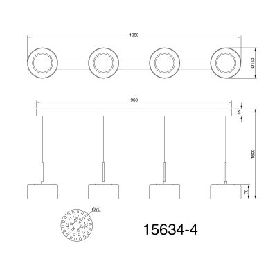 Globo Lighting Fogsy lampa wisząca 4x32 W czarna 15634-4