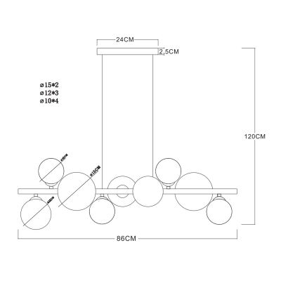 Globo Lighting Riha lampa wisząca 9x3,5W czarny mat/szkło przydymione 56133-9H