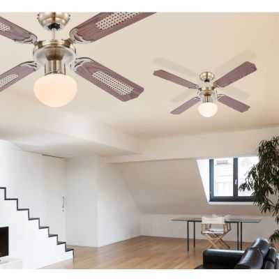 Globo Lighting Champion lampowentylator podsufitowy 1x60 W biała-mosiądz-drewno 0309