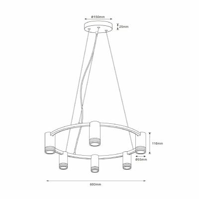 Goldlux Roma lampa wisząca 6x10 W czarna 327574