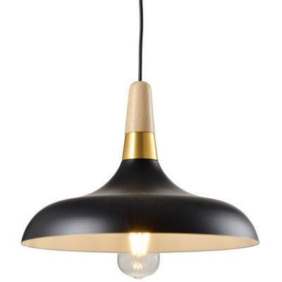 GTV Skandi lampa wisząca 1x40 W czarna-złota-drewno OS-SKAN2-10-DEC