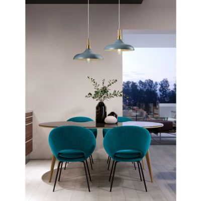 GTV Skandi lampa wisząca 1x40 W złota-niebieska-drewno OS-SKAN3-25-DEC