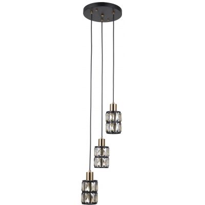 Italux Menfi lampa wisząca 3x40 W czarna-mosiądz-kryształ PND-44236-3-BK-GD