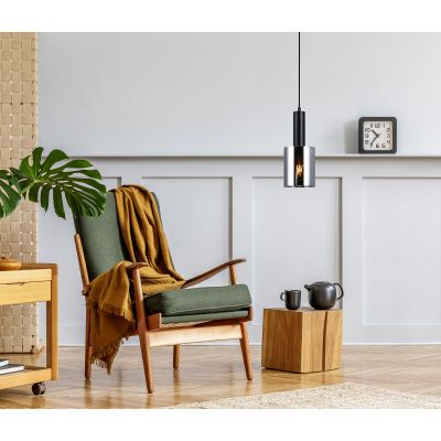 Italux Sardo lampa wisząca 1x40 W czarna-przydymiona PND-5581-1-BK+SG