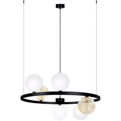 Kaja Saturno lampa wisząca 6x10 W biała-czarna-bursztynowa K-5695