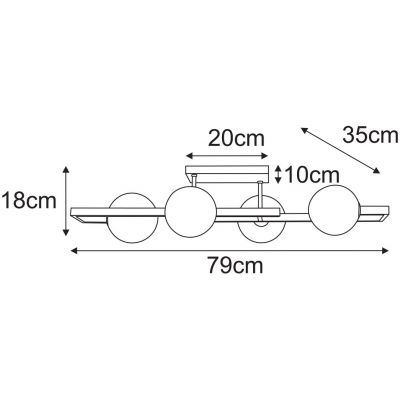Kaja Parma lampa podsufitowa 4x10 W czarna-przezroczysta K-5761