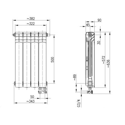 KFA Armatura G500F/D/4 grzejnik pokojowy 57,2x32,2 cm podłączenie dolne biały 789-041-44