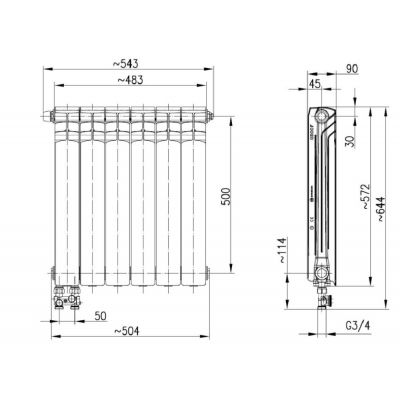 KFA Armatura G500F/D/6 grzejnik pokojowy 57,2x48,3 cm podłączenie dolne biały 789-064-44