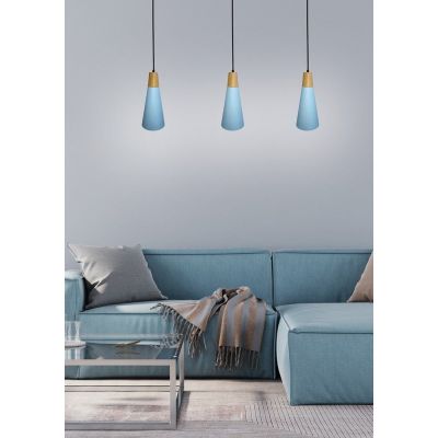 Ledea Faro lampa wisząca 1x40W niebieska/drewno 50101258