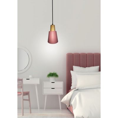 Ledea Faro lampa wisząca 1x40W różowa/drewno 50101259