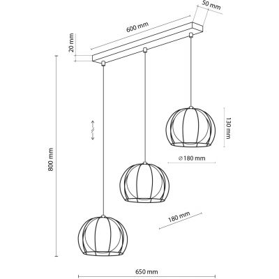 TK Lighting Beniamin lampa wisząca 3x6W czarna/biała 4813