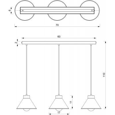 Luminex Demet lampa wisząca 3x60 W czarna-złota 0628